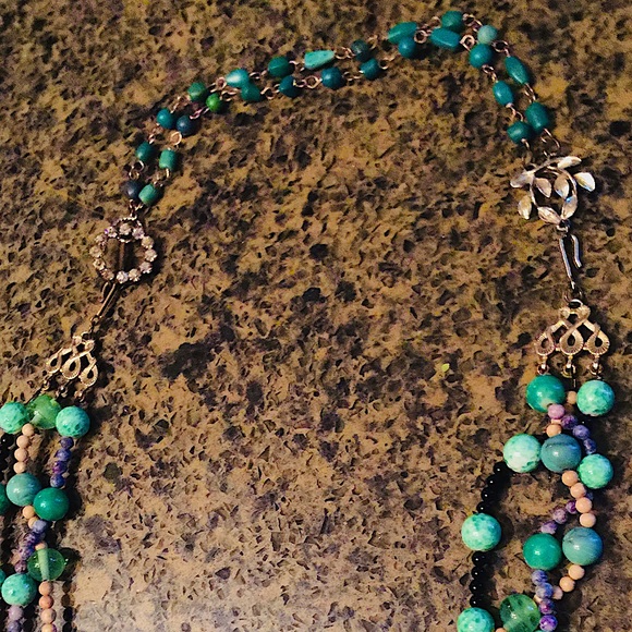 Teal Beads Amongst A Circle of Diamonds and Leaves - Picture 6 of 6